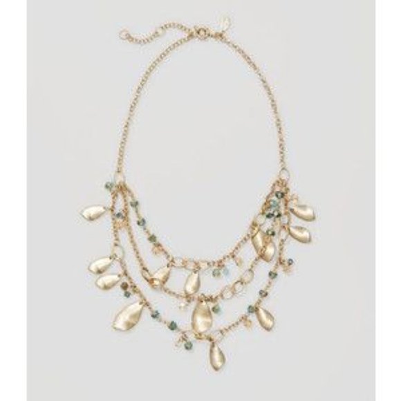 Ann taylor Loft 4 Layer Antique gold Leaf Blue Pearl Necklace NWT 39 - Picture 1 of 1
